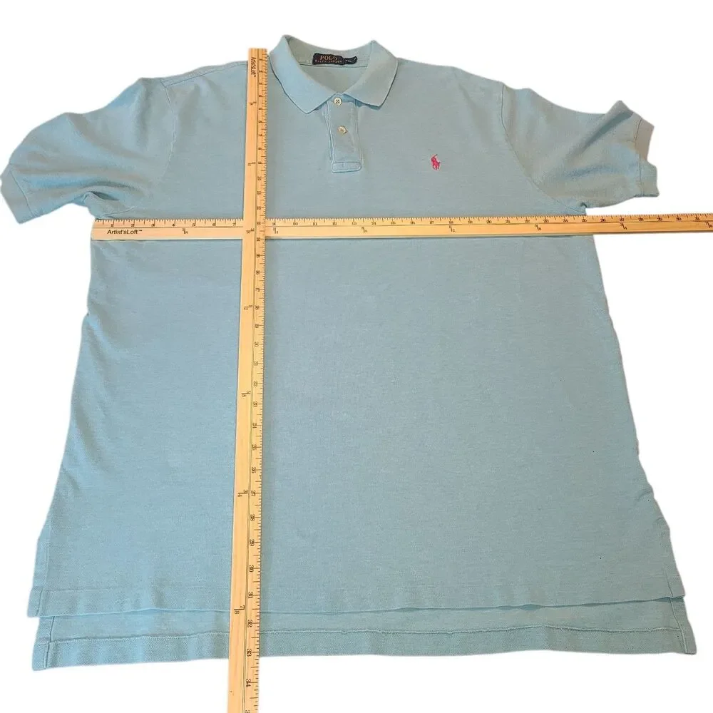Polo Ralph Lauren Mens Polo Shirt XXL Icy Blue Pink Pony Logo Preppy 90s VTG Y2K - Picture 4 of 6